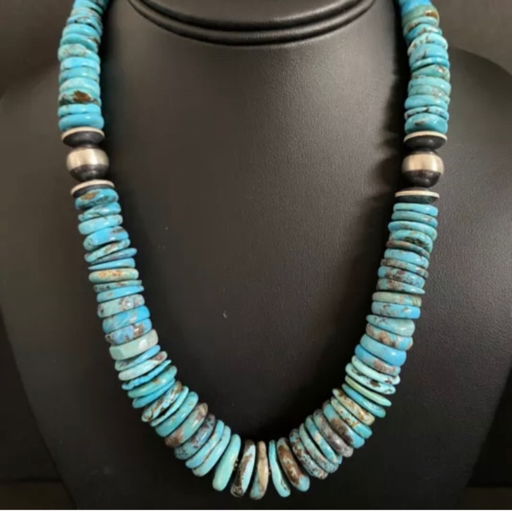 Sterlingsilver Graduatedblue Turquoisebeadnecklace - image 1